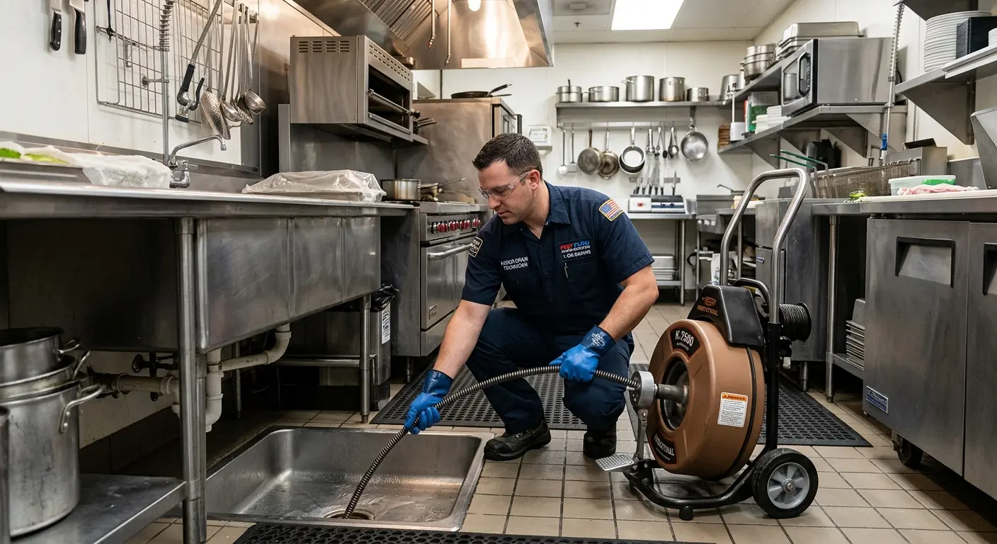 Commercial drain cleaning service in a restaurant kitchen in Portsmouth