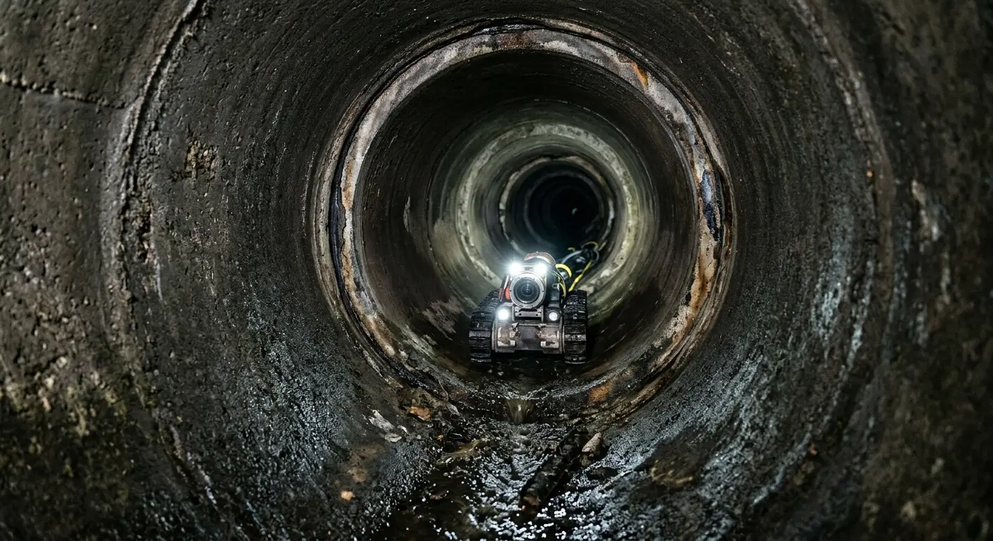 Robotic sewer camera inspecting pipe interior for Sewer Line Cleaning in Portsmouth